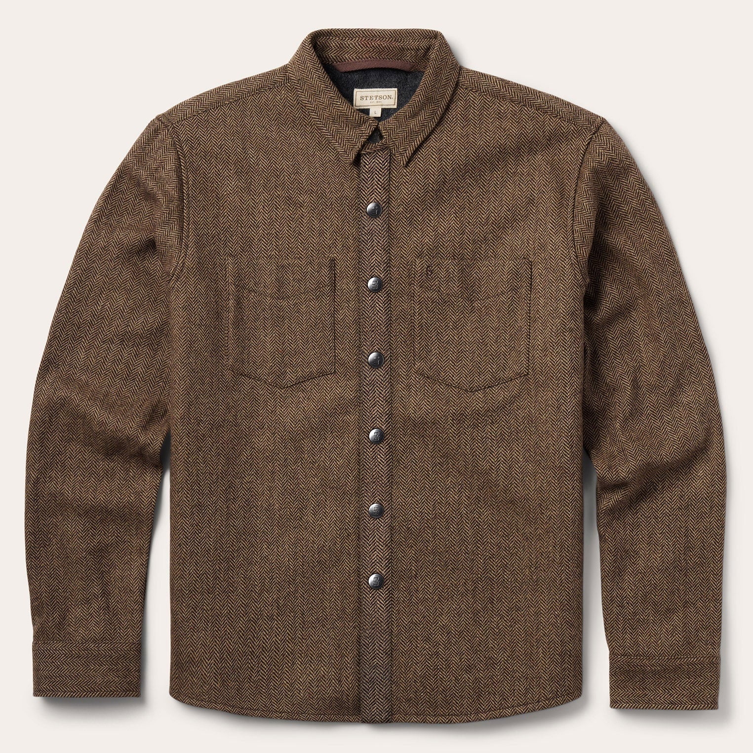 Herringbone Shirt Jacket Brown