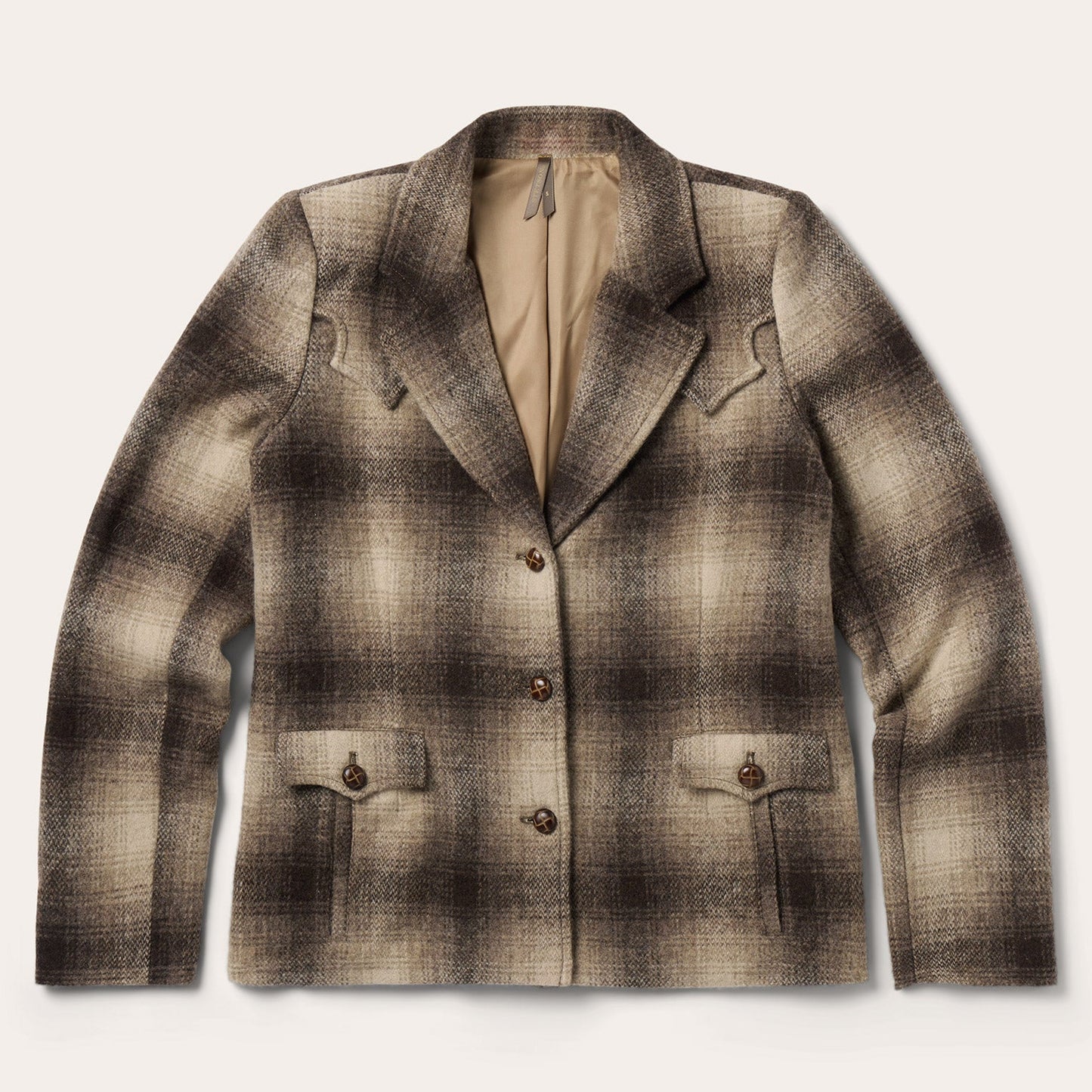 Wool Plaid Western Blazer Brown