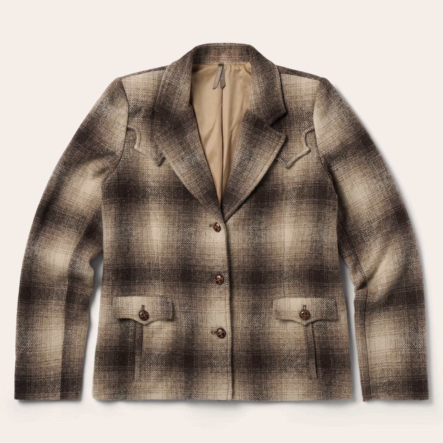 Wool Plaid Western Blazer Brown