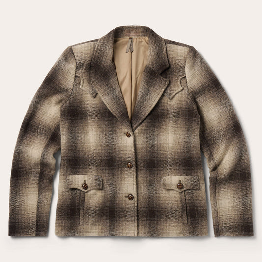 Wool Plaid Western Blazer Brown