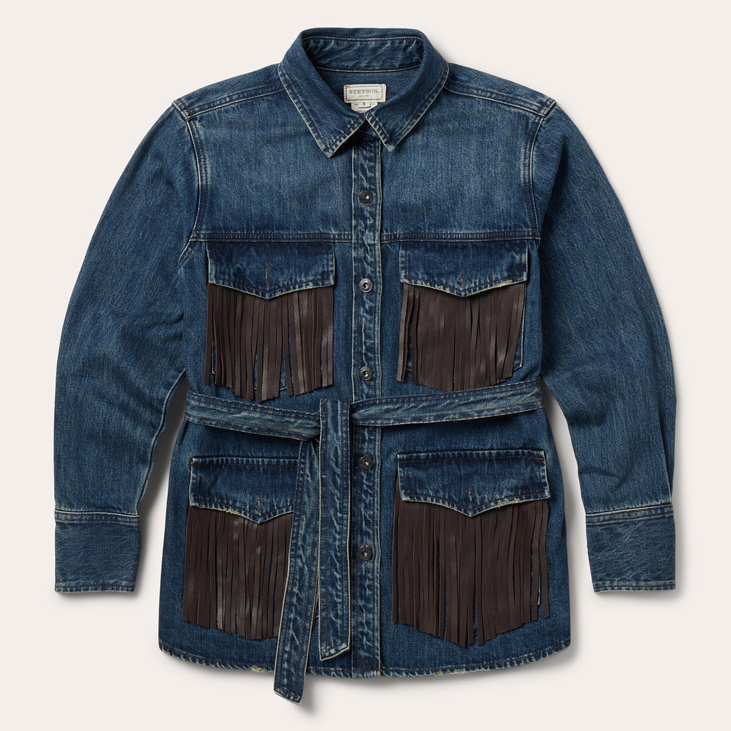 Dark Denim Fringe Jacket Blue