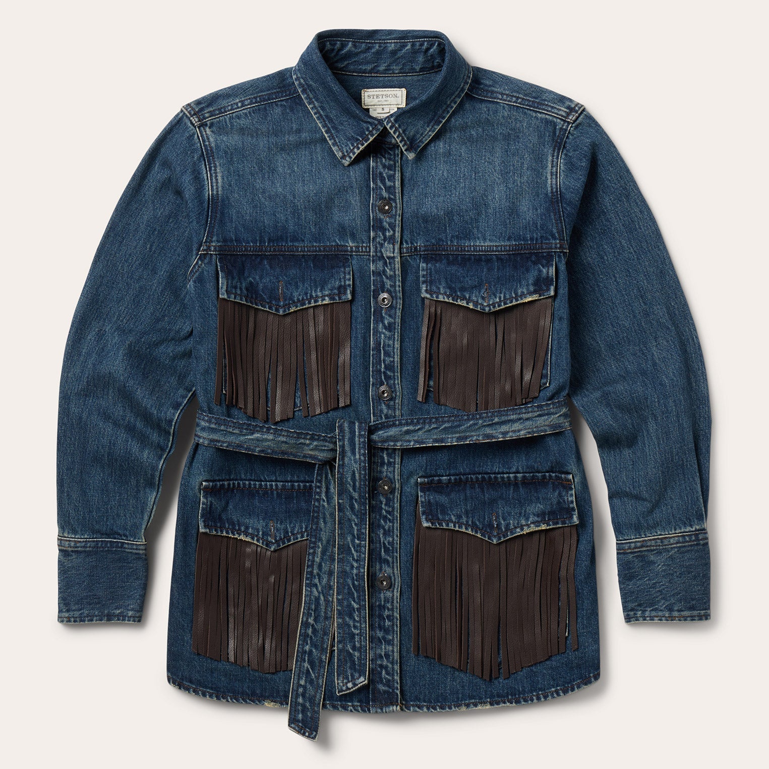 Dark Denim Fringe Jacket Blue
