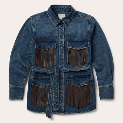 Dark Denim Fringe Jacket Blue