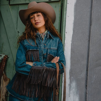 Dark Denim Fringe Jacket Blue