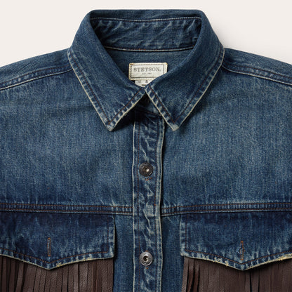 Dark Denim Fringe Jacket Blue