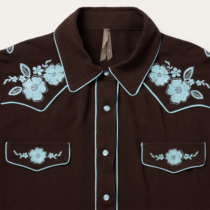 Embroidered Retro Western Shirt Brown