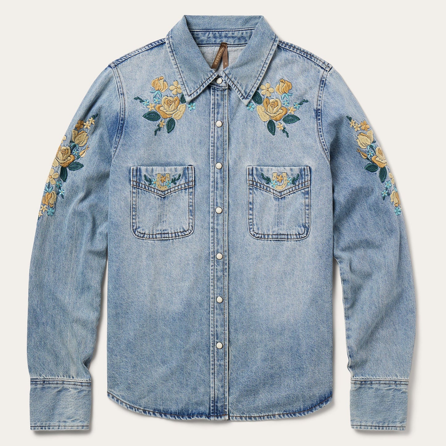Embroidered Loose Fit Denim Shirt Blue
