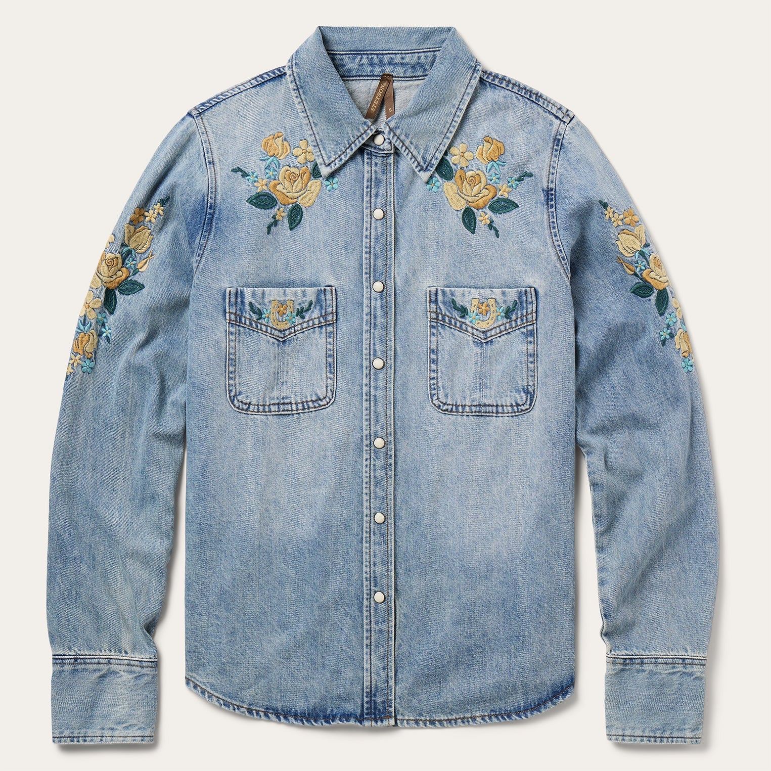Embroidered Loose Fit Denim Shirt Blue