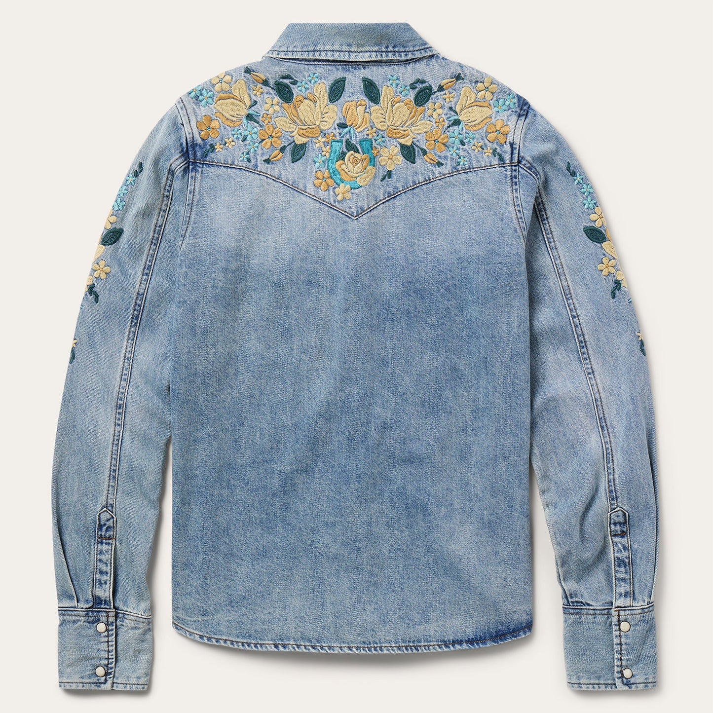 Embroidered Loose Fit Denim Shirt Blue