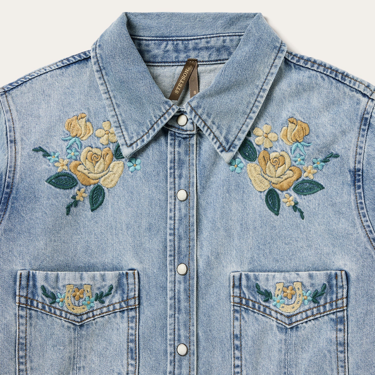Embroidered Loose Fit Denim Shirt Blue
