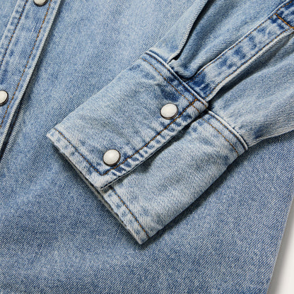 Embroidered Loose Fit Denim Shirt Blue