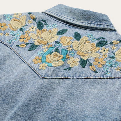 Embroidered Loose Fit Denim Shirt Blue
