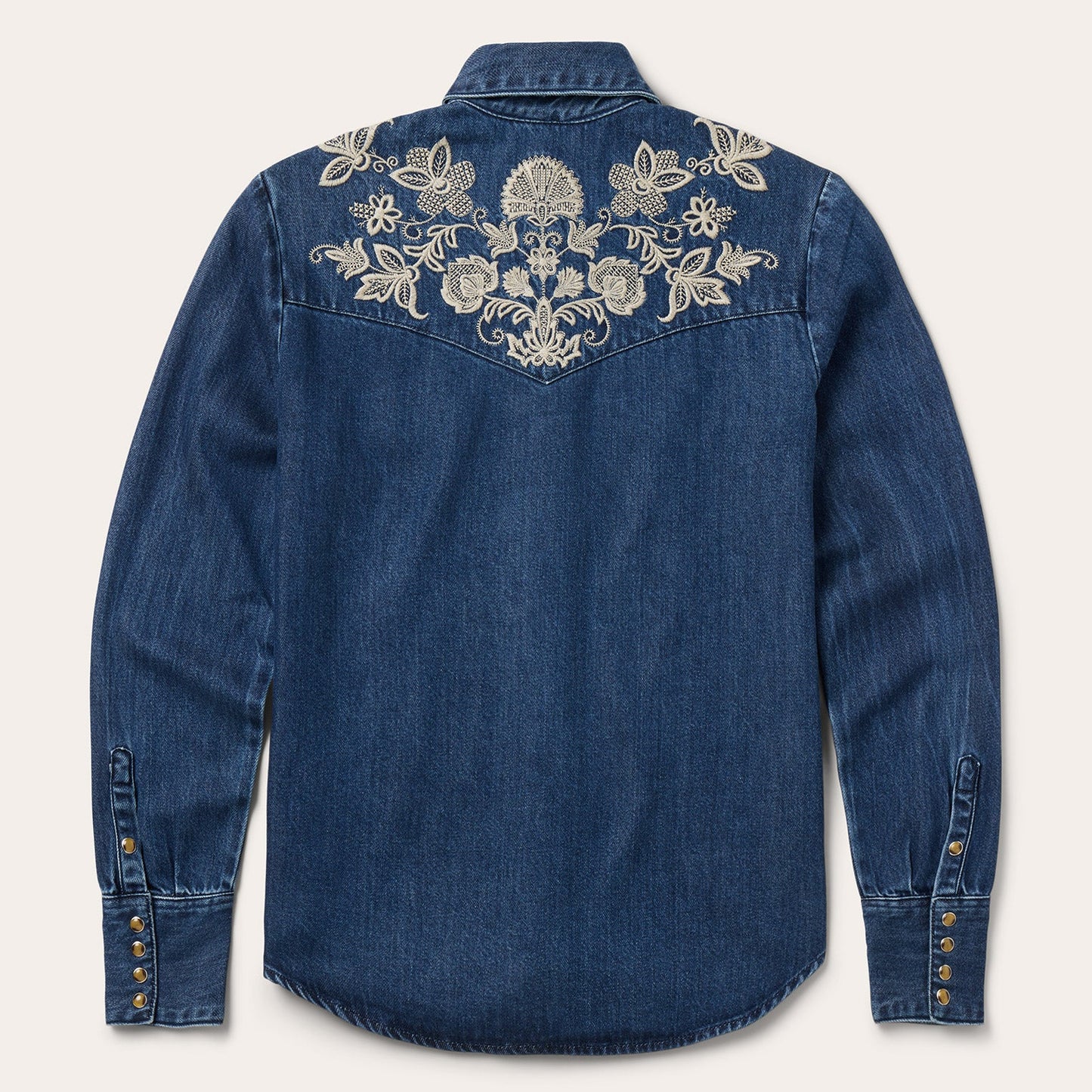 Floral Embroidered Dark Denim Shirt Blue