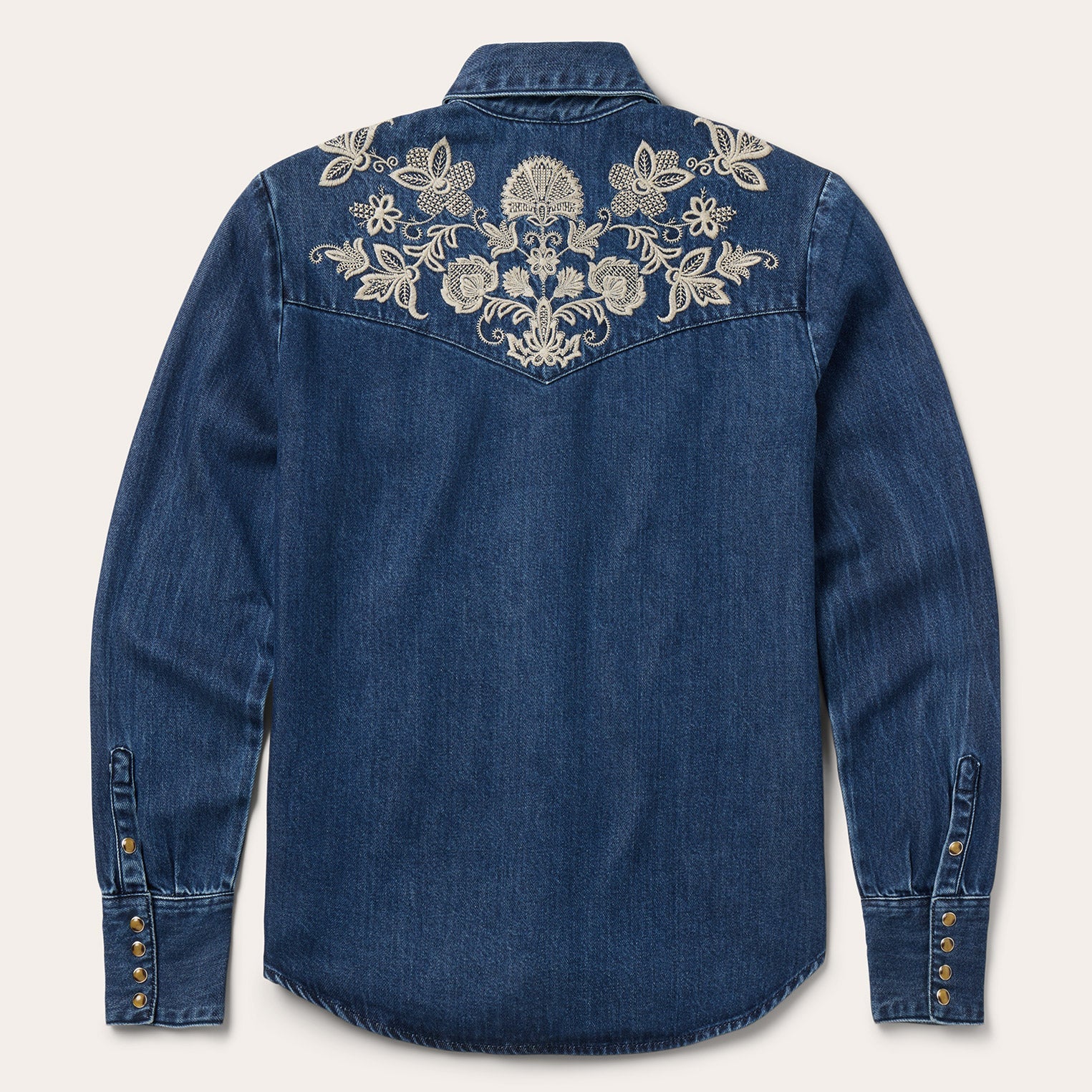 Floral Embroidered Dark Denim Shirt Blue