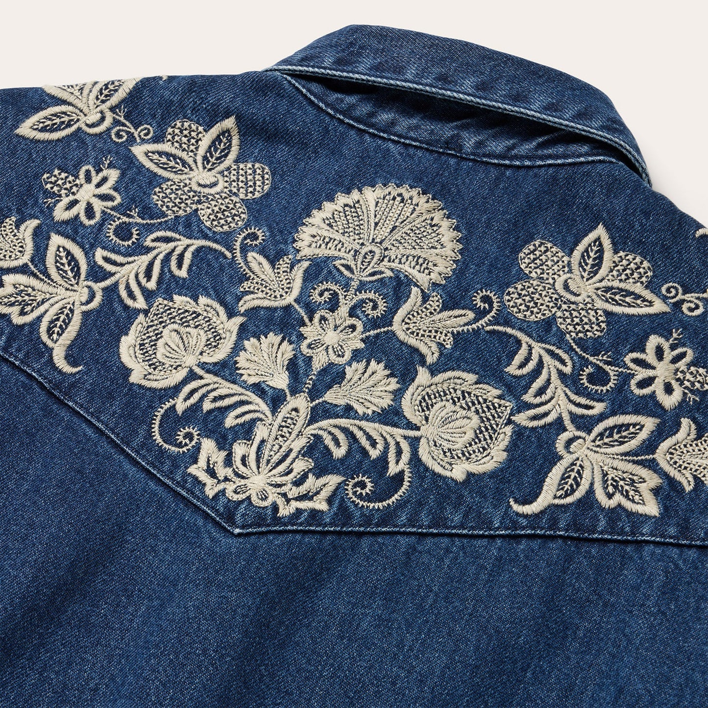 Floral Embroidered Dark Denim Shirt Blue
