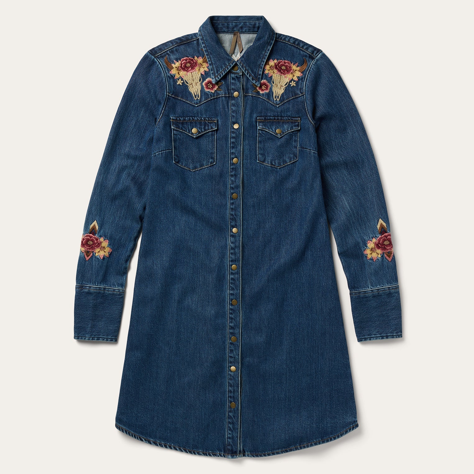 Embroidered Western Shirt Dress Blue