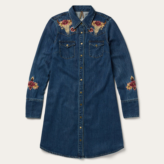 Embroidered Western Shirt Dress Blue