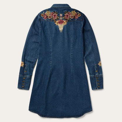 Embroidered Western Shirt Dress Blue