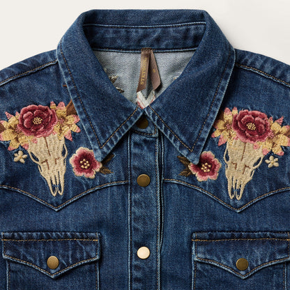 Embroidered Western Shirt Dress Blue