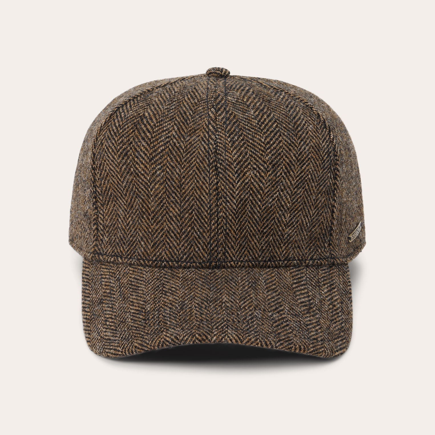 Wool Herringbone Baseball Cap Brown Melange