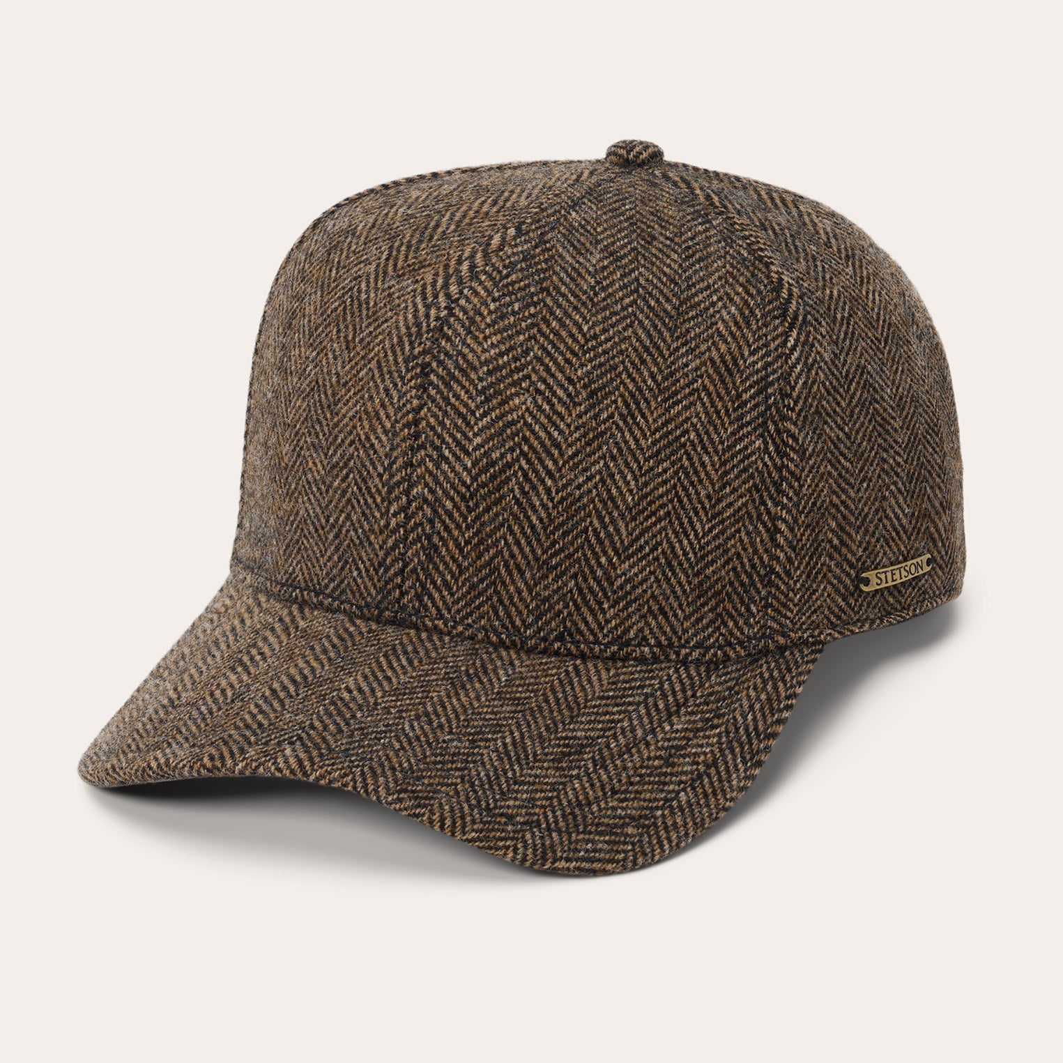 Wool Herringbone Baseball Cap Brown Melange
