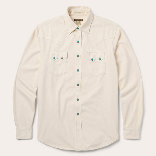 Turquoise Snap Western Denim Shirt Cream