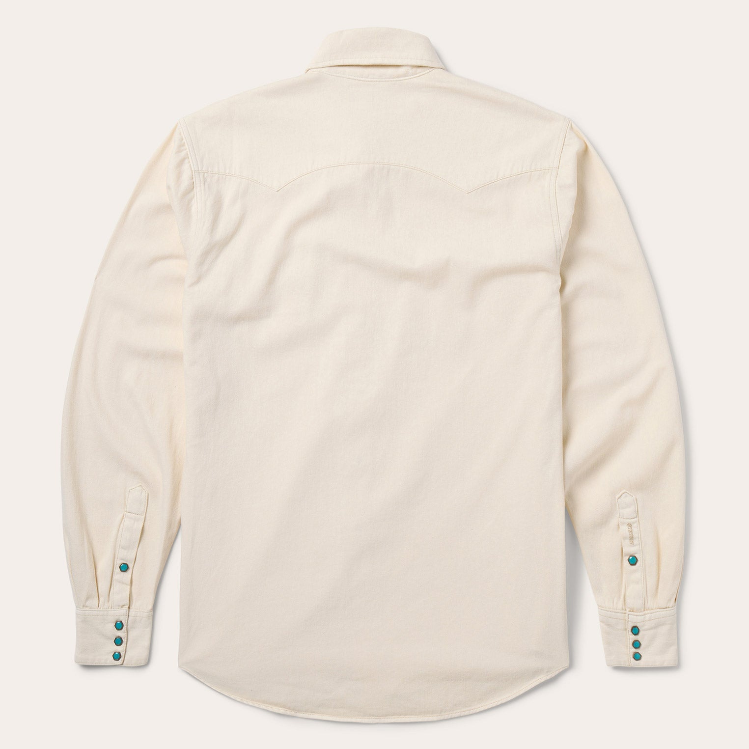 Turquoise Snap Western Denim Shirt Cream