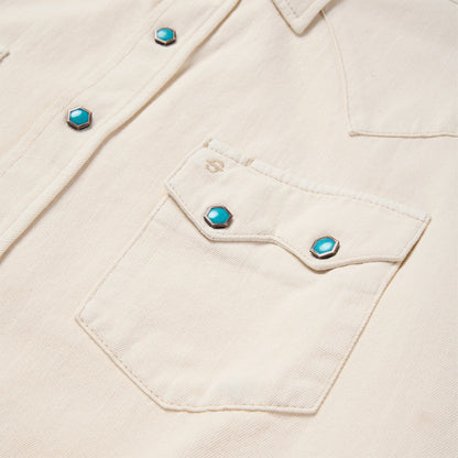 Turquoise Snap Western Denim Shirt Cream