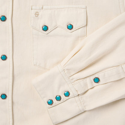 Turquoise Snap Western Denim Shirt Cream