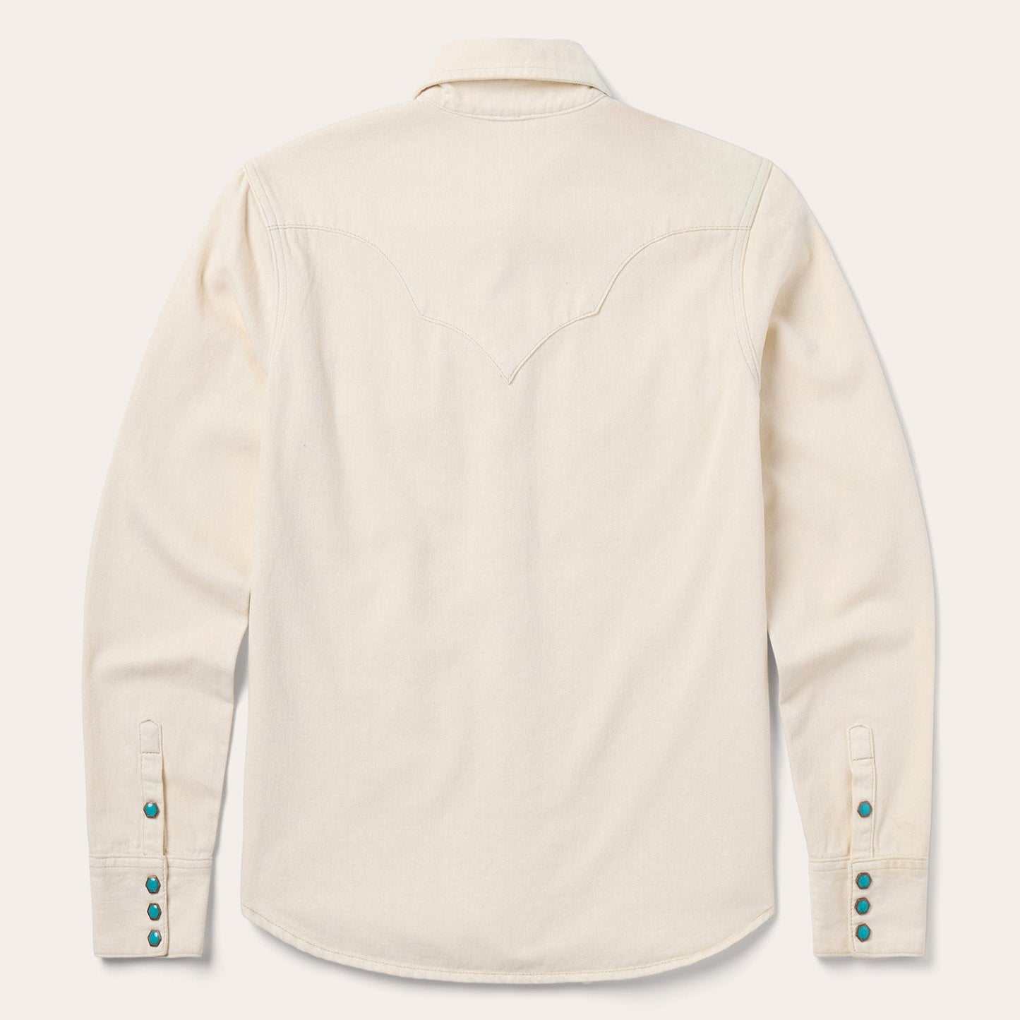Turquoise Snap Western Denim Shirt Cream