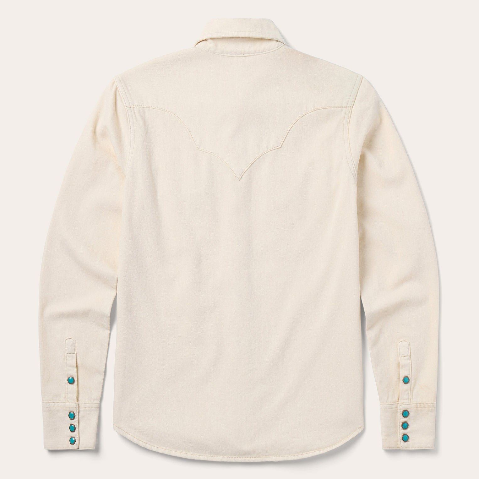 Turquoise Snap Western Denim Shirt Cream
