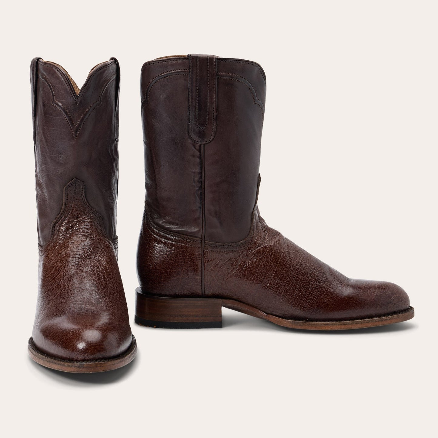 Clay Smooth Ostrich Roper Boots Tobacco