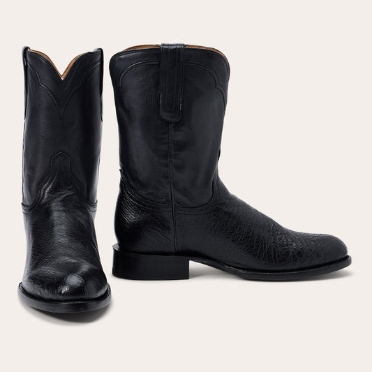 Clay Smooth Ostrich Roper Boots Black