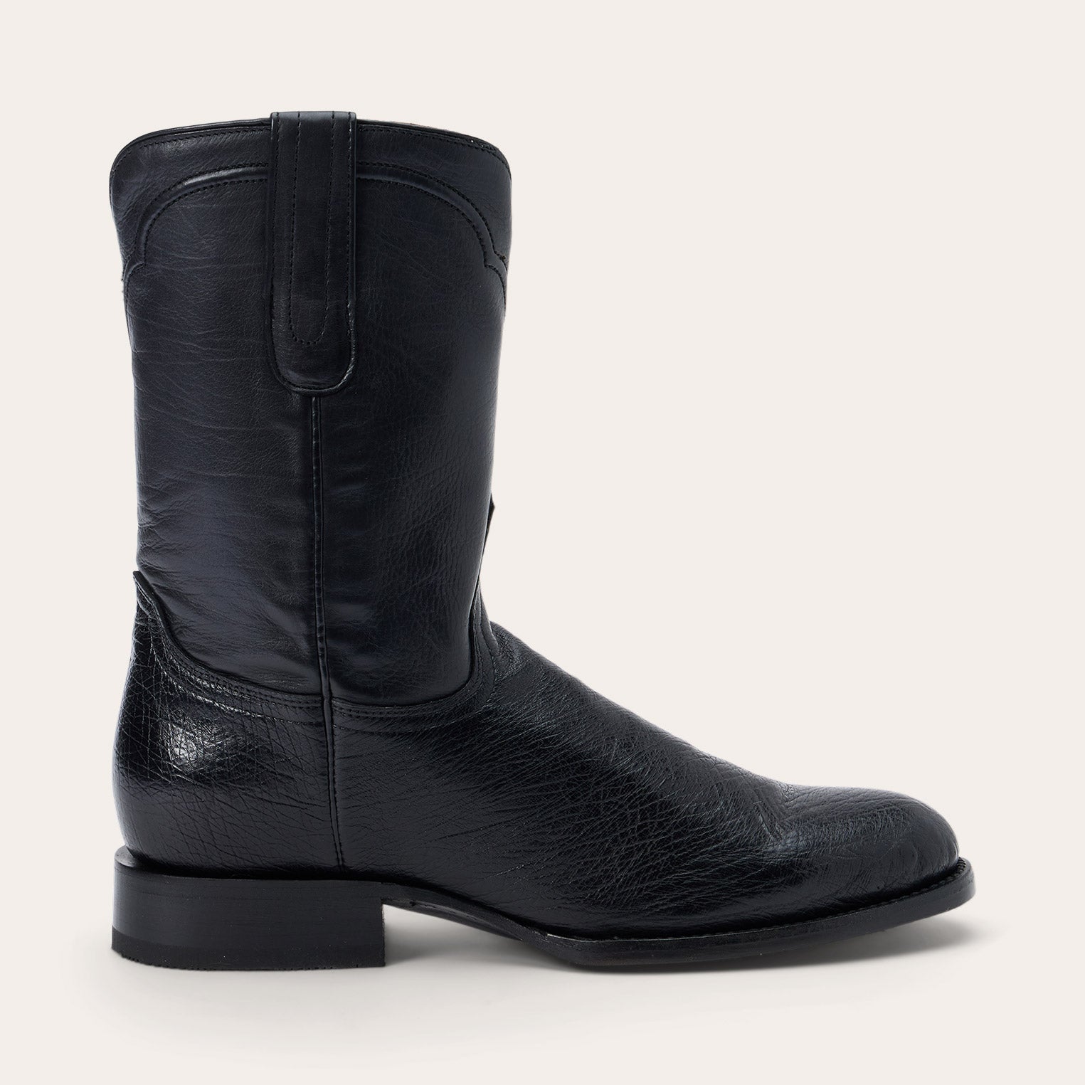 Clay Smooth Ostrich Roper Boots Black