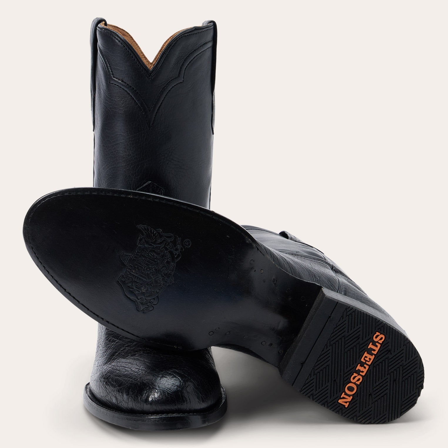 Clay Smooth Ostrich Roper Boots Black