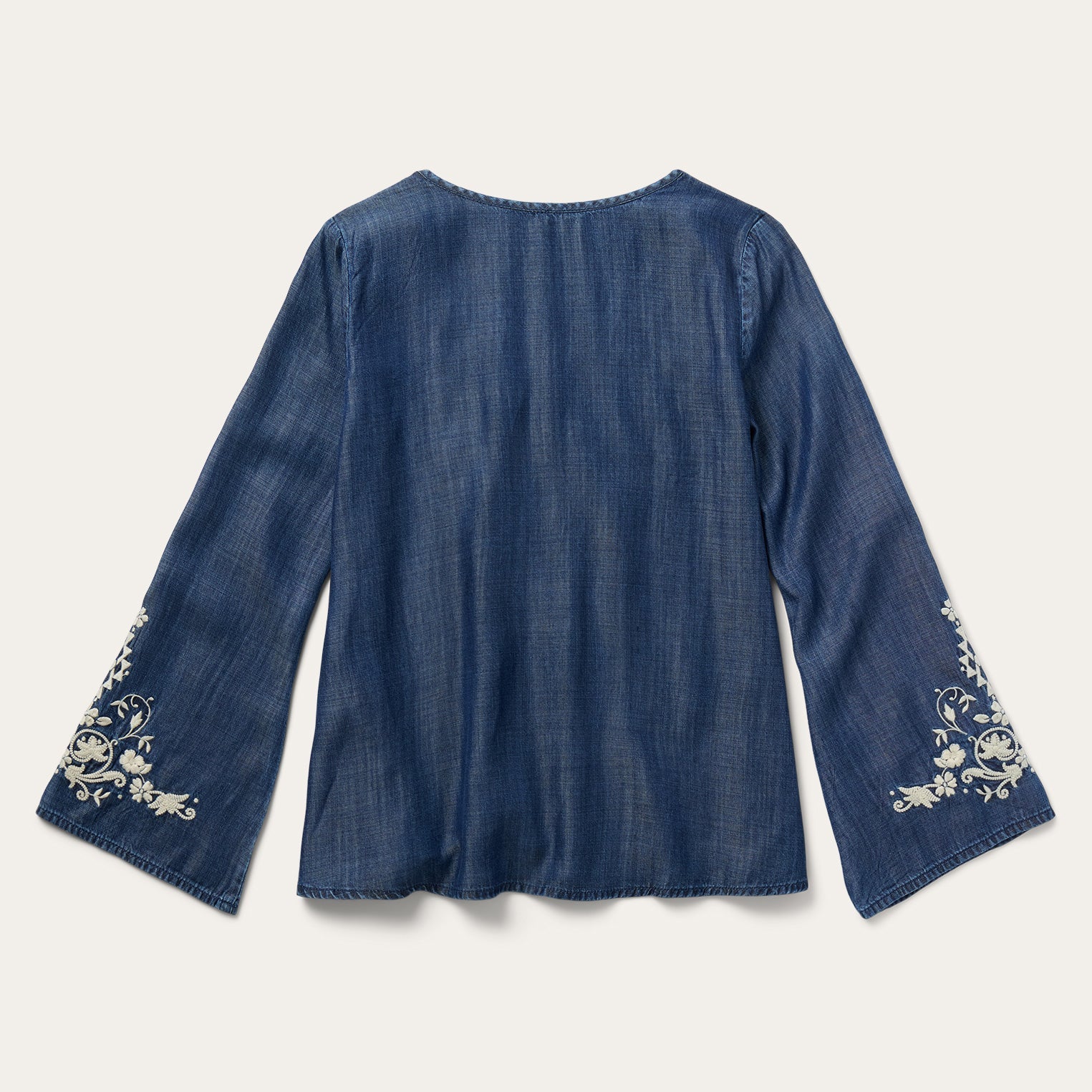 Embroidered Denim Peasant Blouse Blue