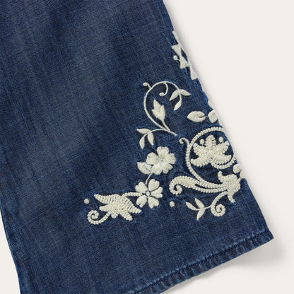 Embroidered Denim Peasant Blouse Blue