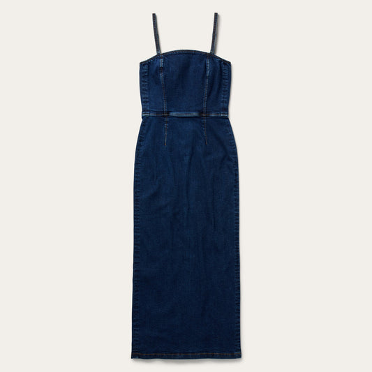 Stretch Denim Fitted Dress Blue