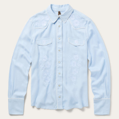 Embroidered Retro Western Shirt Blue