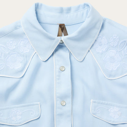 Embroidered Retro Western Shirt Blue