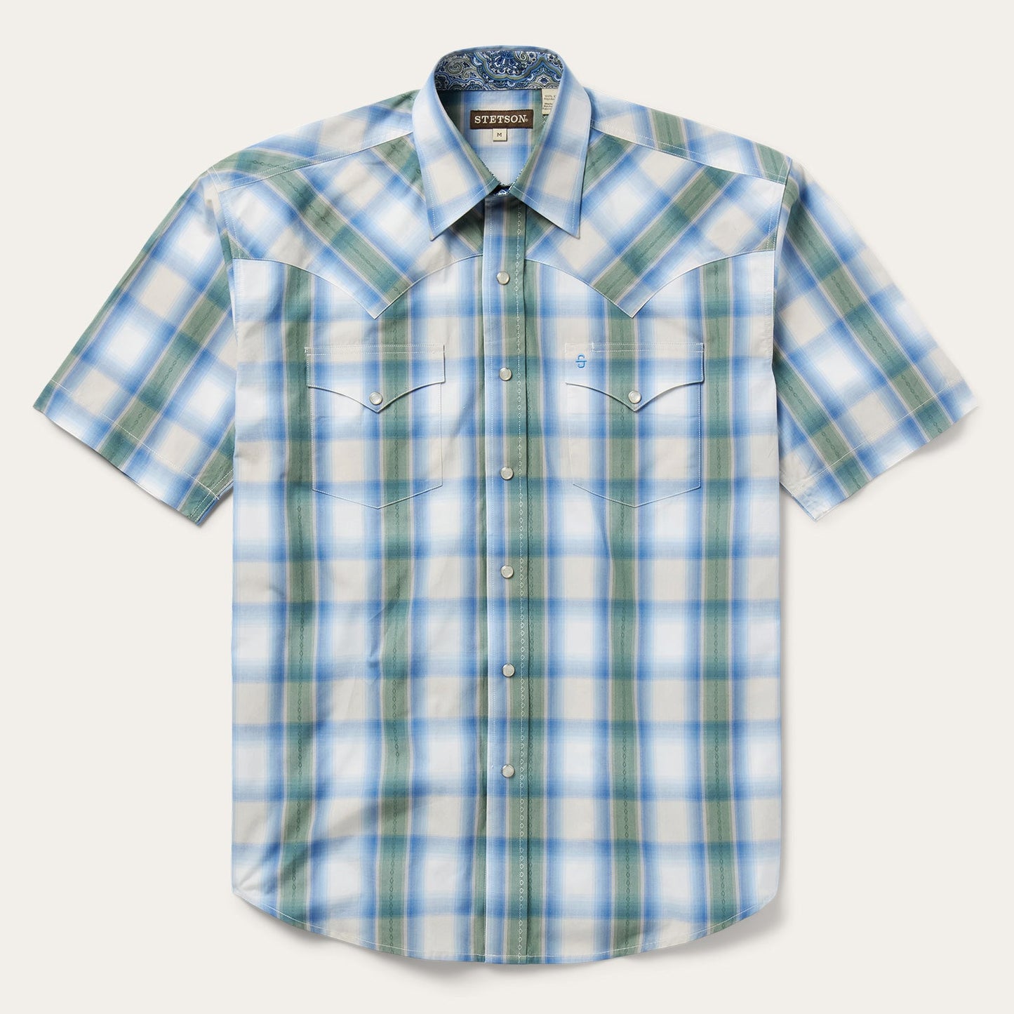 Moss Plaid Short-Sleeve Western Shirt Blue