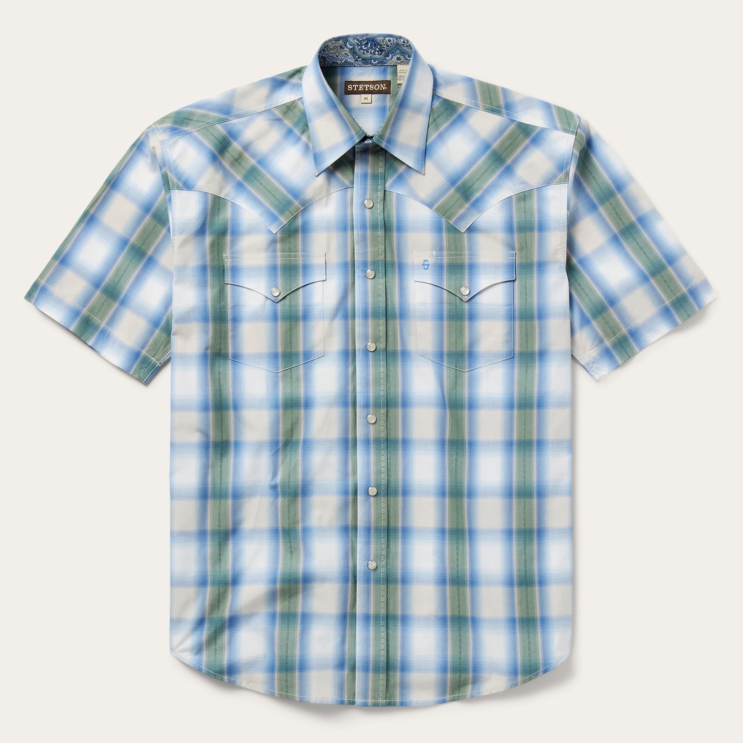 Moss Plaid Short-Sleeve Western Shirt Blue
