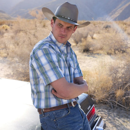 Moss Plaid Short-Sleeve Western Shirt Blue