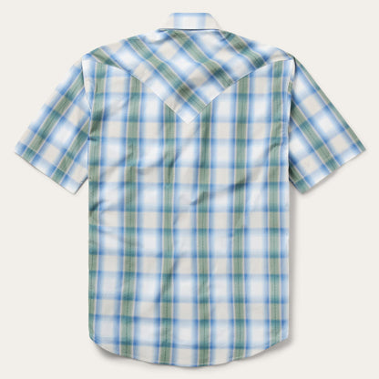 Moss Plaid Short-Sleeve Western Shirt Blue