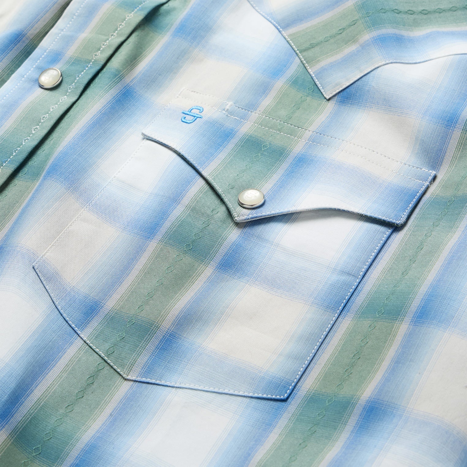 Moss Plaid Short-Sleeve Western Shirt Blue