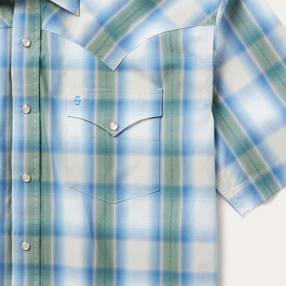 Moss Plaid Short-Sleeve Western Shirt Blue
