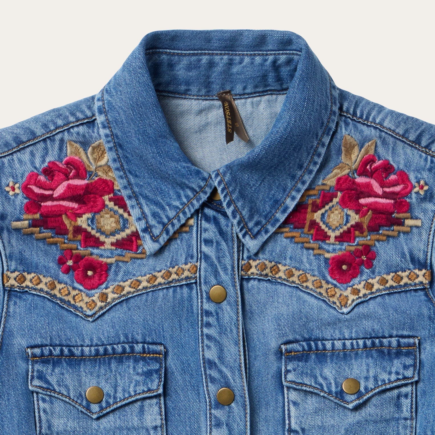 Embroidered Denim Shirt Dress Dark Blue
