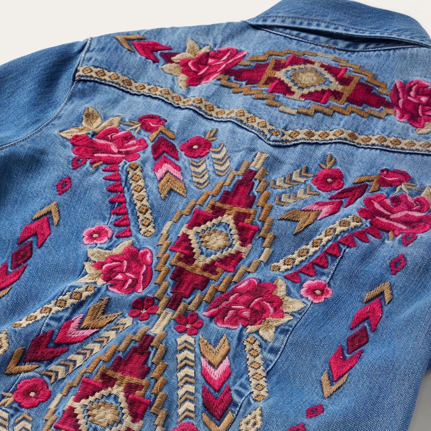Embroidered Denim Shirt Dress Dark Blue