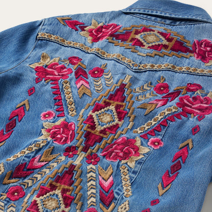 Embroidered Denim Shirt Dress Dark Blue