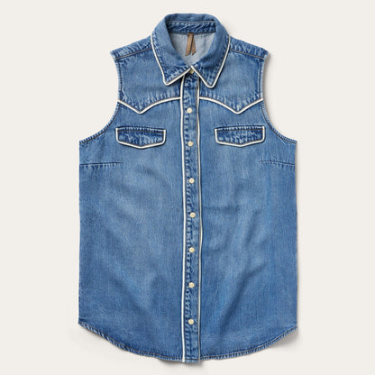 Sleeveless Denim Western Shirt Blue